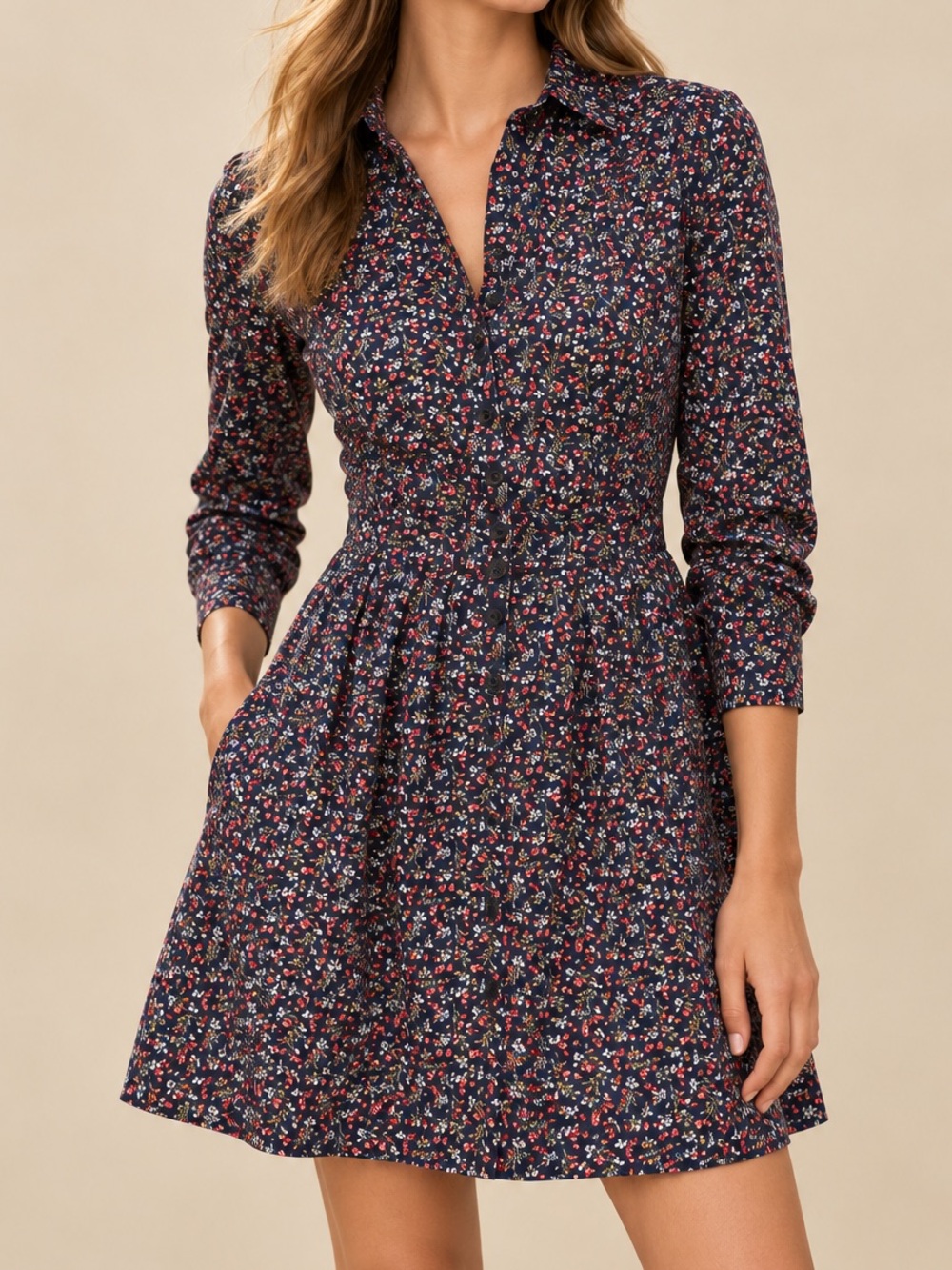 ba&sh SARAH Floral Shirt Dress Black Red Mini 3/4 Sleeve Size 2 / US 8